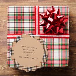Chic Plaid Warm Tan | Customisable Photo And Text  Tree Decoration Card