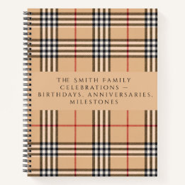 Chic Plaid Warm Tan | Customisable Text Holiday  Notebook