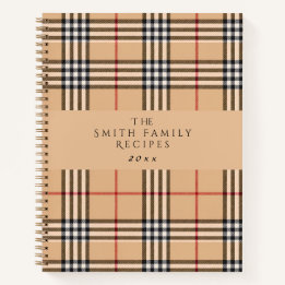Chic Plaid Warm Tan | Customisable Text Holiday  Notebook
