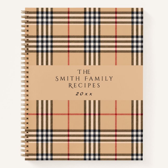 Chic Plaid Warm Tan | Customisable Text Holiday  Notebook (Front)