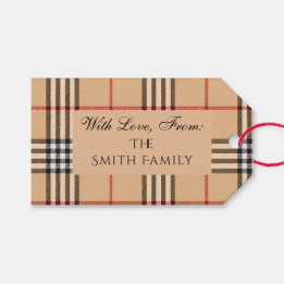 Chic Plaid Warm Tan Wedding | Customisable Text  Gift Tags