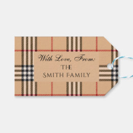 Chic Plaid Warm Tan Wedding | Customisable Text  Gift Tags