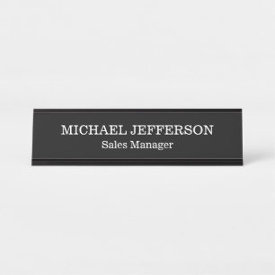 Chic Plain Black & White Colour Personalised Custo Desk Name Plate