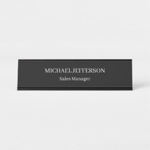 Chic Plain Black & White Colour Personalised Custo Desk Name Plate