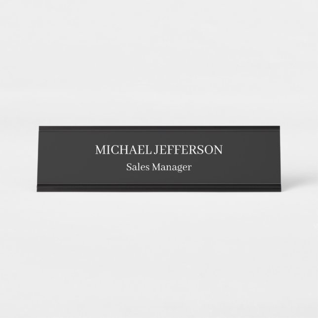 Chic Plain Black & White Colour Personalised Custo Desk Name Plate (Front)
