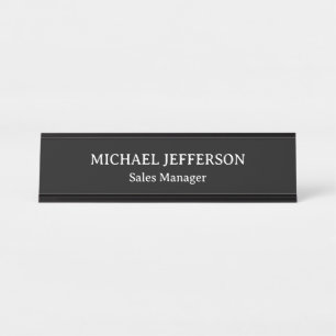 Chic Plain Black & White Colour Personalised Custo Desk Name Plate