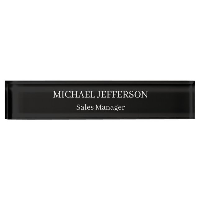 Chic Plain Black & White Colour Personalised Custo Nameplate (Front)