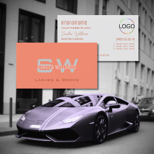 Chic Plain Coral Light Grey with Monogram and Logo Business Card