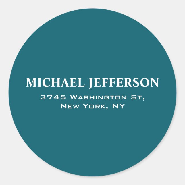 Chic Plain Dark Teal Colour Personalised Custom Classic Round Sticker (Front)