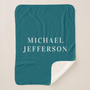 Chic Plain Dark Teal Colour Personalised Custom Sherpa Blanket