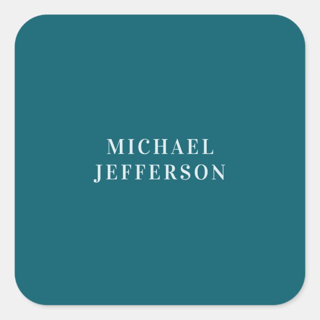 Chic Plain Dark Teal Colour Personalised Custom Square Sticker (Front)