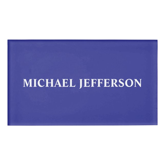 Chic Plain Deep Blue Personalised Custom Name Tag (Front)