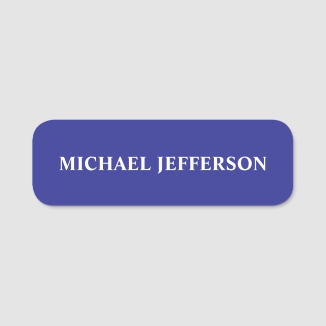 Chic Plain Deep Blue Personalised Custom Name Tag (Front)