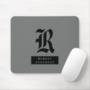 Chic Plain Grey and Black Classic Monogram Mouse Mat