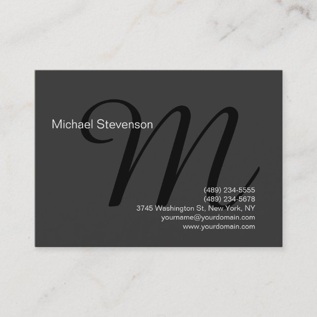 Chic Plain Grey Black Out Monogram Business Card (Front)