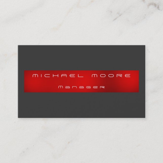 Chic Plain Grey Red Stripe Manager Business Card (Front)