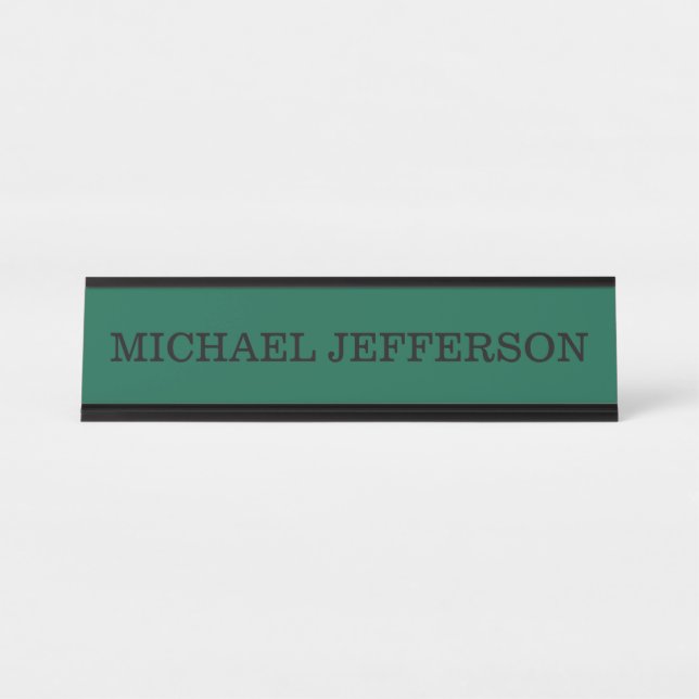 Chic Plain Hunter Green Colour Personalised Custom Desk Name Plate (Front)