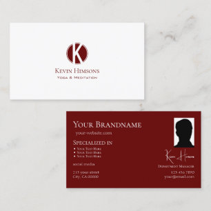 Chic Plain White Wine Red with Monogram and Photo Business Card