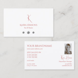 Chic Plain White with Monogram Photo and Diamonds Business Card