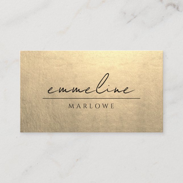 Chic Platinum Gold Modern Minimalist Black  Business Card (Front)