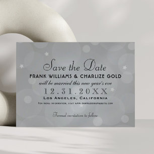 Chic Platinum Grey Bubble Stars Wedding Save The Date