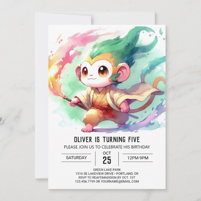 Chic Playful Monkey Birthday Invitation (Front)