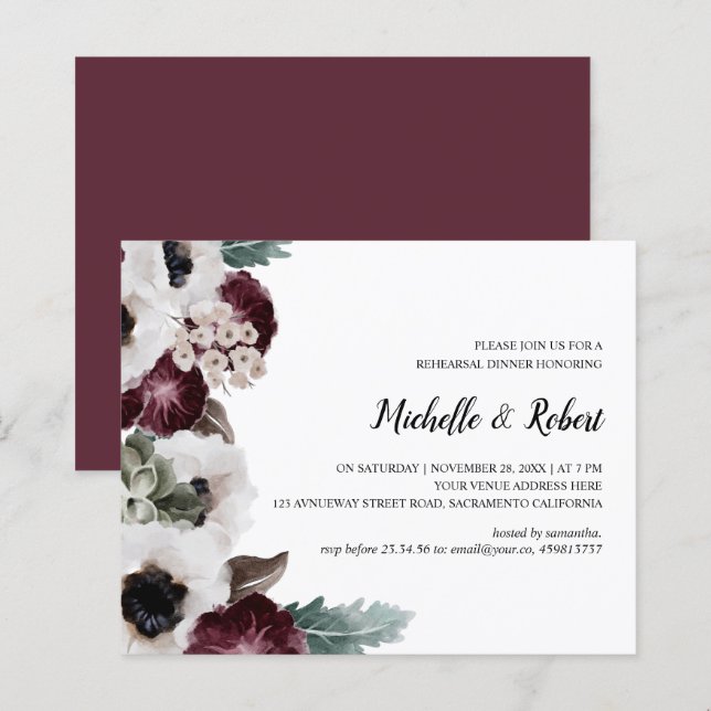 Chic Plum Ivory Sage Wedding Rehearsal Dinner (Front/Back)