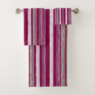 Chic Plum Pink Beach Hut Stripes Art by Heva Weva Bath Towel Set