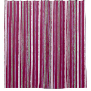 Chic Plum Pink Beach Hut Stripes Art by Heva Weva Shower Curtain