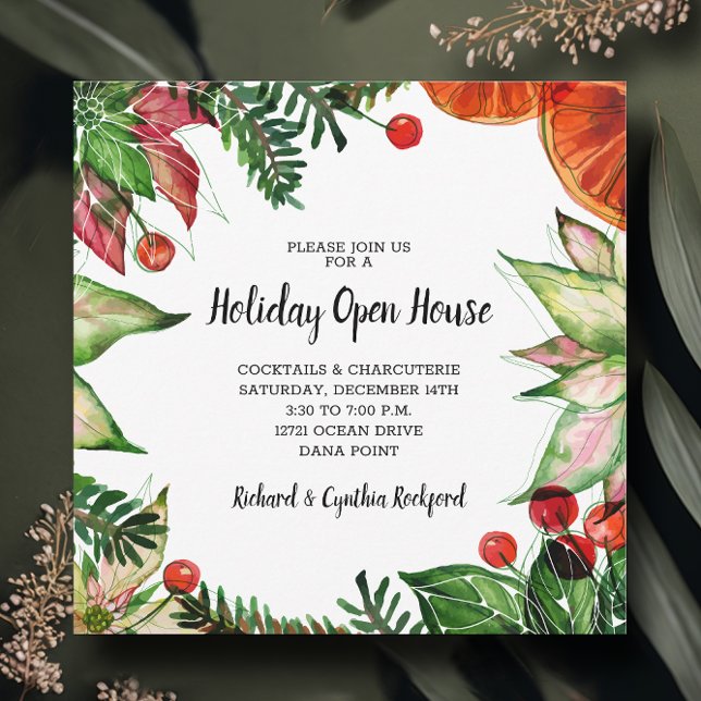 Chic Poinsettia and Oranges Christmas Invitation (Creator Uploaded)
