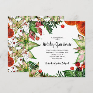 Chic Poinsettia and Oranges Christmas Invites