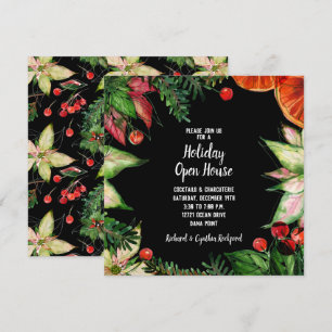 Chic Poinsettia and Oranges Christmas Invites