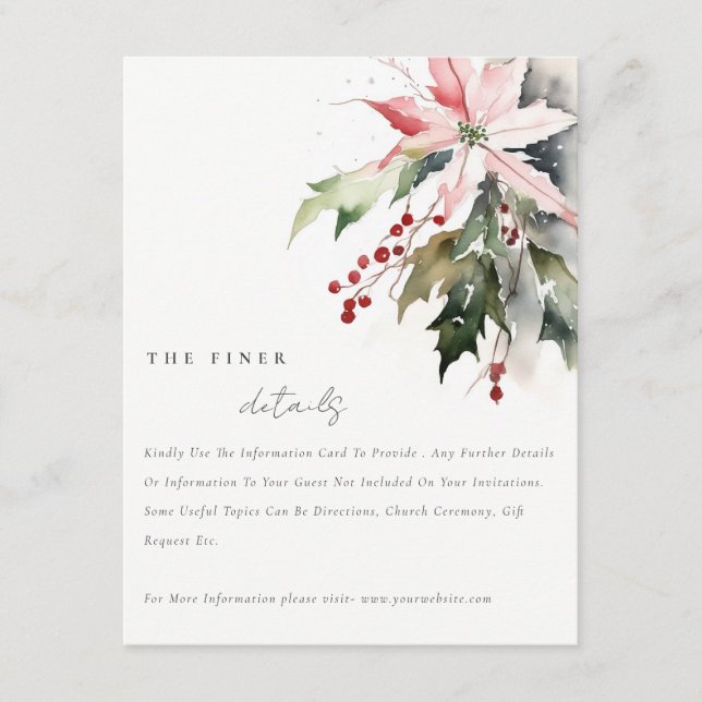 Chic Poinsettia Berries Foliage Wedding Details Enclosure Card (Front)