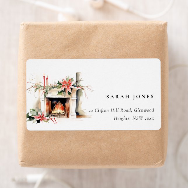 Chic Poinsettia Fireplace Warm Christmas Address (Insitu)