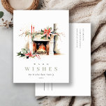 Chic Poinsettia Fireplace Warm Christmas Wishes Holiday Postcard<br><div class="desc">If you need any further customisation please feel free to message me on yellowfebstudio@gmail.com.</div>