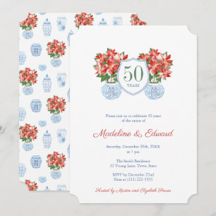 Chic Poinsettia Holidays Wedding Anniversary Party Invitation