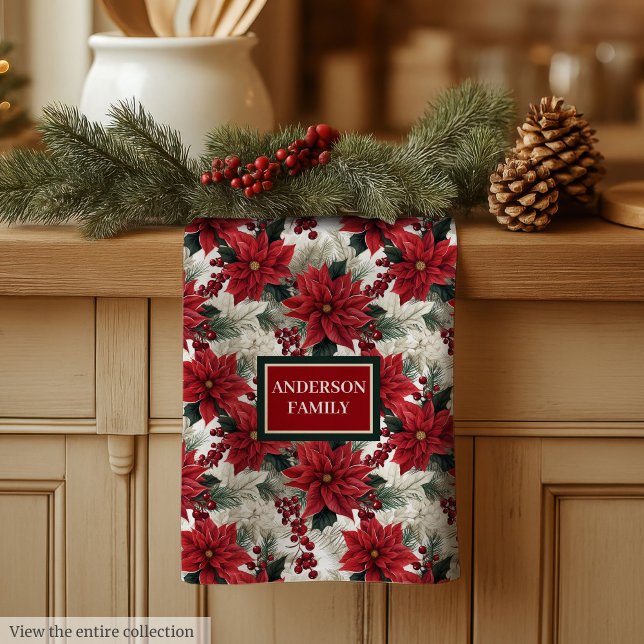 Chic Poinsettia Kitchen Towel Custom Name Gift (Chic Poinsettia Kitchen Towel Custom Name Gift)