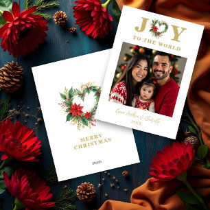 Chic Poinsettias Christmas Heart-Shape Garland Holiday Card
