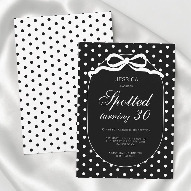 Chic Polka Dot Bow Spotted 30th Birthday Party Invitation (Chic Polka Dot Bow Spotted 30th Birthday Party Invitation)