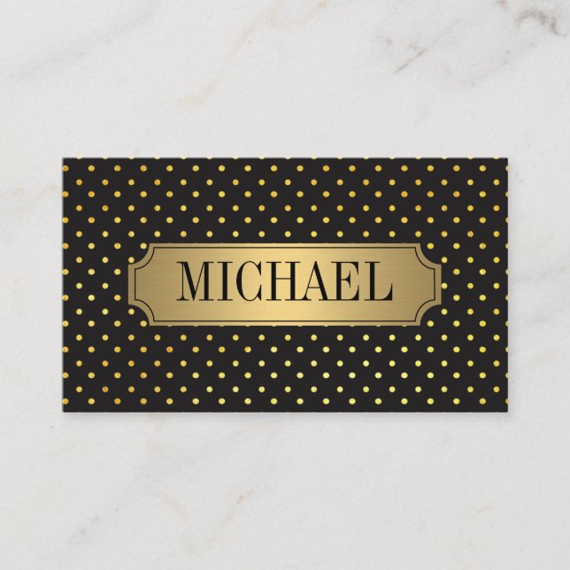 Chic Polka Dot Pattern Luxe Gold Metallic Business Card (Front)
