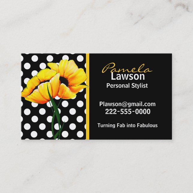 Chic Polka Dot & Poppy Business Card (Front)