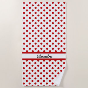 Chic Polka Dot Red White Background Beach Towel