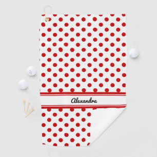 Chic Polka Dot Red White Background Golf Towel