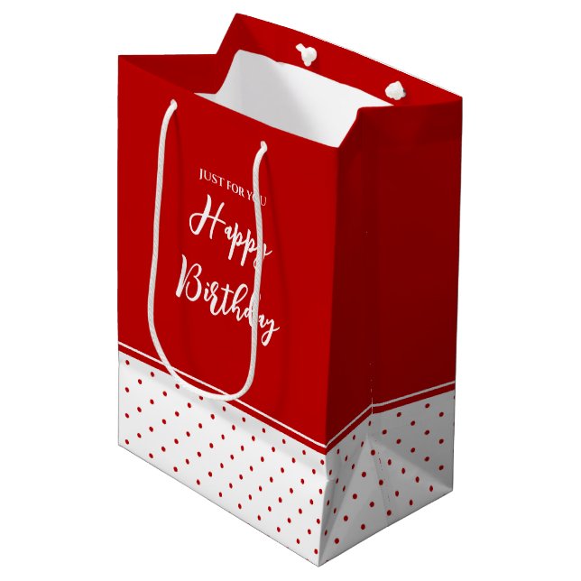 Chic Polka Dot Red White Background Medium Gift Bag (Front Angled)