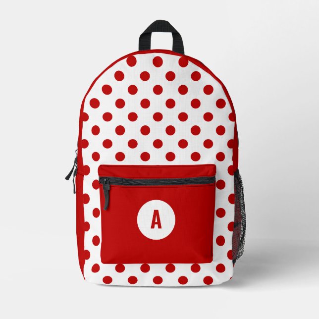 Chic Polka Dot Red White Background Printed Backpack (Front)
