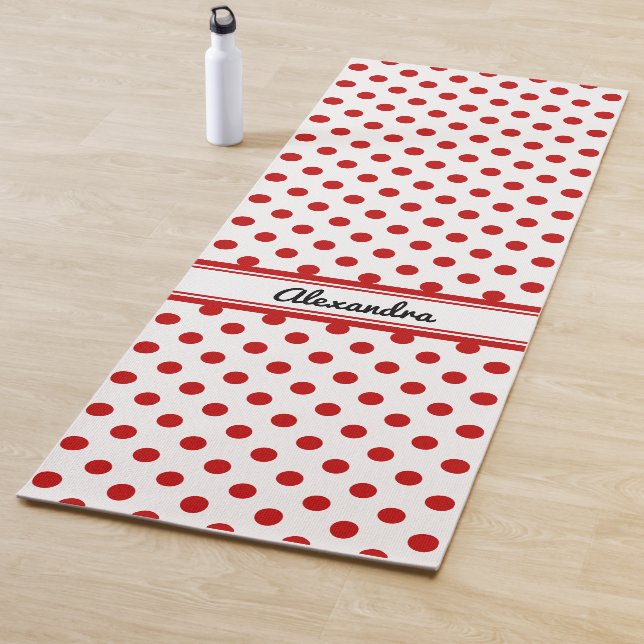 Chic Polka Dot Red White Background Yoga Mat (In Situ)