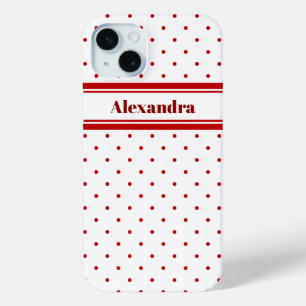Chic Polka Dot Red White Pattern iPhone 15 Mini Case