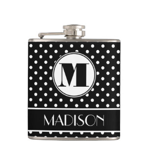 Chic Polka Dots Monogram Personalised Hip Flask
