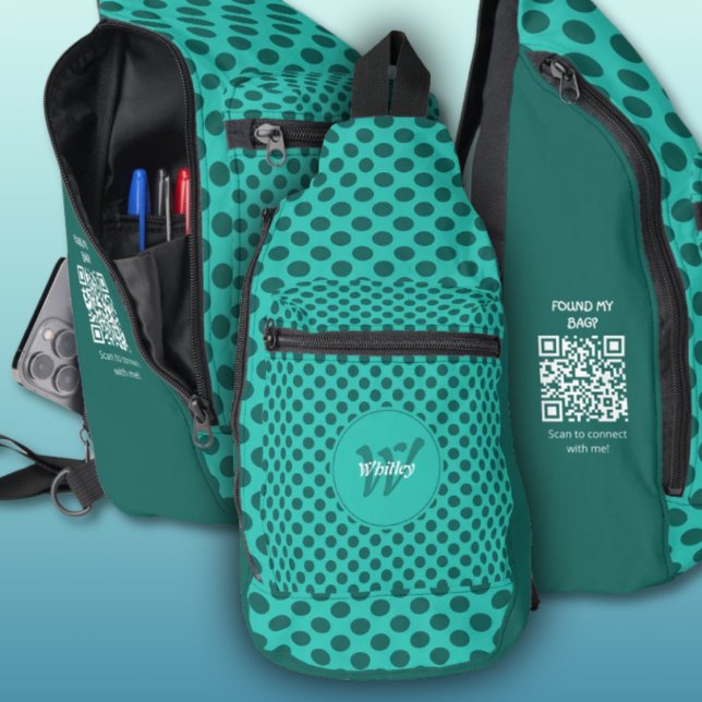 Chic Polka Dots Theme Smart Dynamic QR Code Sling Bag (Chic Polka Dots Theme Smart Dynamic QR Code Sling Bag - Custom Monogram & Name)