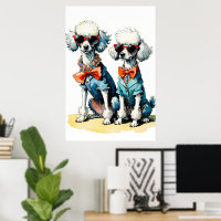 Chic Poodle Duo with Sunglasses & Gemstone Collars